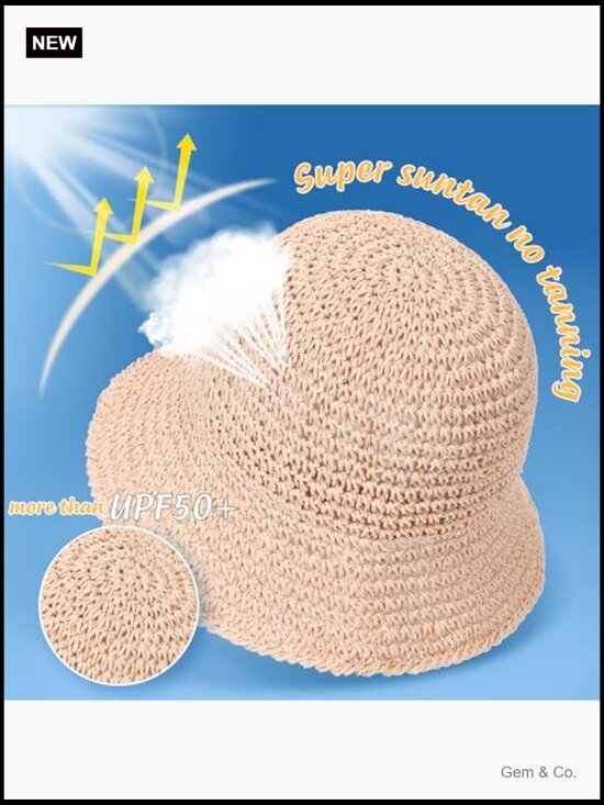 Handmade Straw Bucket Hat UV Protection Wide Brim Packable Travel Summer Sun Hat main image 6